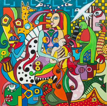 Картина под названием "SAXOPHONIE" - Henri Wojcik, Подлинное произведение искусства, Акрил Установлен на Деревянная рама для…