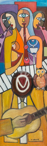 Картина под названием "GUITARE" - Henri Wojcik, Подлинное произведение искусства, Акрил Установлен на Деревянная рама для но…