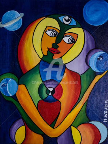 Painting titled "FACE A FACE 1" by Henri Wojcik, Original Artwork, Acrylic Mounted on Wood Stretcher frame