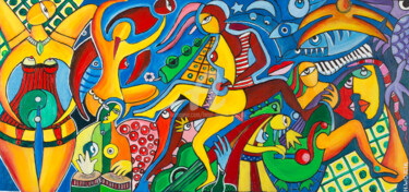 Painting titled "CARNAVAL 1" by Henri Wojcik, Original Artwork, Acrylic Mounted on Wood Stretcher frame