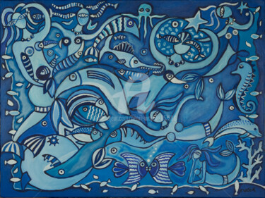 Peinture intitulée "AMOUR OCEANE 1" par Henri Wojcik, Œuvre d'art originale, Acrylique Monté sur Châssis en bois