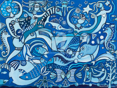 Картина под названием "AMOUR OCEANE 2" - Henri Wojcik, Подлинное произведение искусства, Акрил Установлен на Деревянная рама…