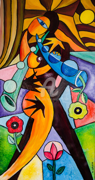 Malerei mit dem Titel "Flirt (Triptyque 1)" von Henri Wojcik, Original-Kunstwerk, Acryl