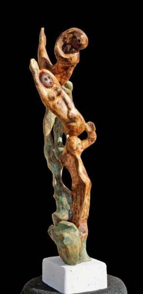 Sculpture titled "Le Bal des Sirènes I" by Henri Degracia, Original Artwork, Wood