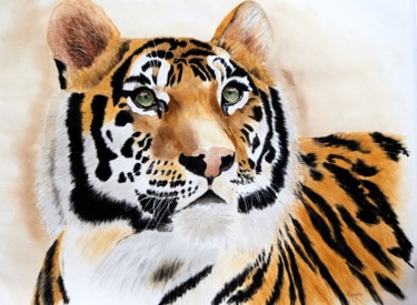Pintura intitulada "tigre" por Henriette André, Obras de arte originais