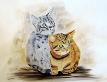 "chatons" başlıklı Tablo Henriette André tarafından, Orijinal sanat, Suluboya