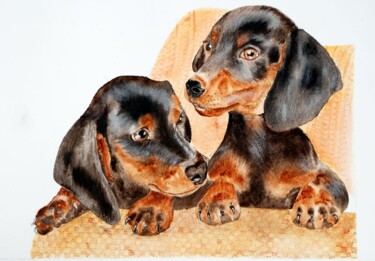 Painting titled "confidences" by Henriette André, Original Artwork, Watercolor