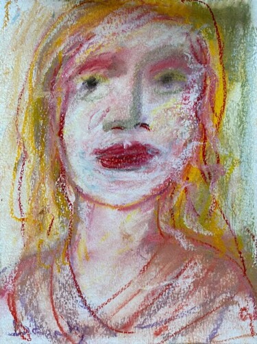 Dessin intitulée ""Les lèvres rouges"" par Henriette Barety, Œuvre d'art originale, Pastel