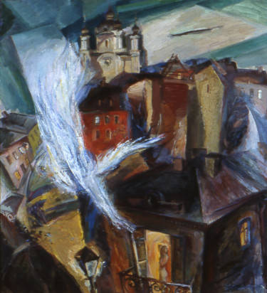 Painting titled "Once on the Podil" by Henrikh Hechiporenko, Original Artwork, Oil