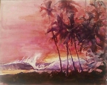 Painting titled "SunsetSurf" by Hen, Original Artwork, Acrylic
