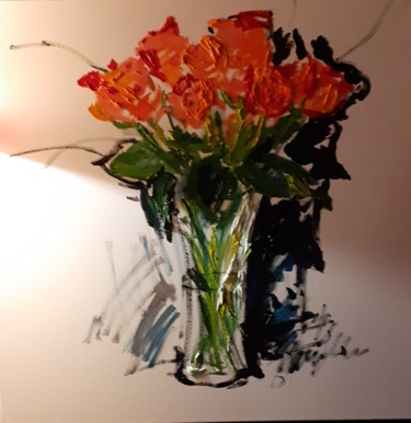 Peinture intitulée "Rose" par Hen, Œuvre d'art originale, Huile