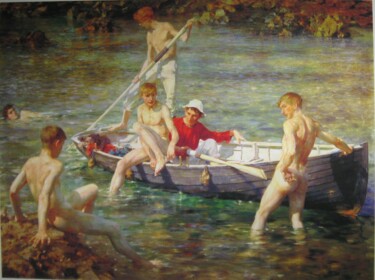 Pintura intitulada "Rubis, or et malach…" por Henry Scott Tuke, Obras de arte originais, Óleo
