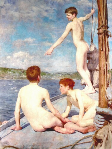 Malerei mit dem Titel "Les baigneurs" von Henry Scott Tuke, Original-Kunstwerk, Öl