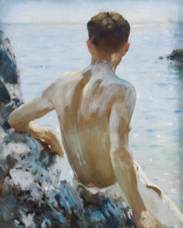 Pintura intitulada "Étude de plage" por Henry Scott Tuke, Obras de arte originais, Óleo