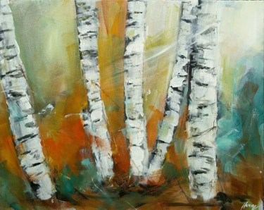 Peinture intitulée "Birch trees acrylic…" par Henryfinearts, Œuvre d'art originale, Acrylique