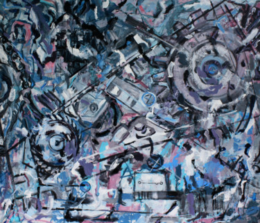 Painting titled "Mechanizmy 1" by Henryka Wojciechowska, Original Artwork, Acrylic Mounted on Wood Panel