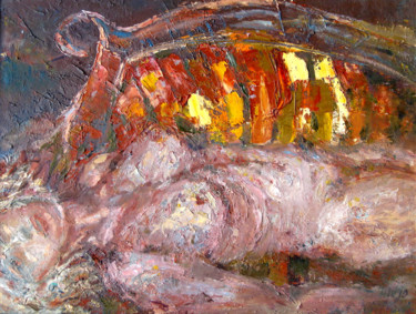 "Sofa" başlıklı Tablo Henryka Wojciechowska tarafından, Orijinal sanat, Petrol Ahşap panel üzerine monte edilmiş