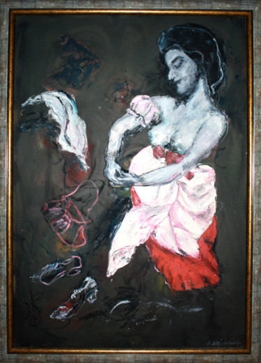 Painting titled "Kobieta ciemnowłosa" by Henryka Wojciechowska, Original Artwork, Oil Mounted on Wood Panel