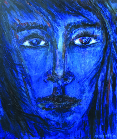 Peinture intitulée "La femme en bleu" par Henry Neu, Œuvre d'art originale, Huile
