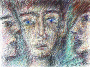 Digitale Kunst mit dem Titel "Trois individus" von Henry Neu, Original-Kunstwerk, Digitale Malerei