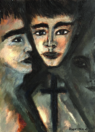 Peinture intitulée "La croix et la bann…" par Henry Neu, Œuvre d'art originale, Huile