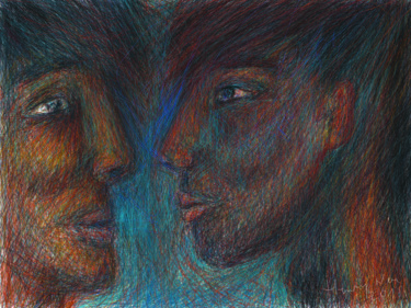 Digitale Kunst mit dem Titel "Un face à face" von Henry Neu, Original-Kunstwerk, Digitale Malerei