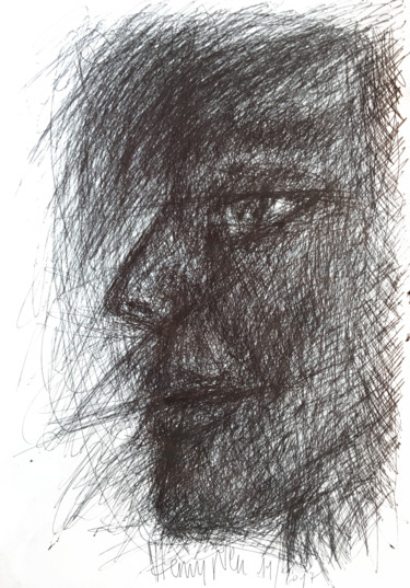 Drawing titled "L'obstiné" by Henry Neu, Original Artwork, Ballpoint pen
