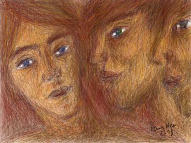 Arte digital titulada "Les trois étonnés" por Henry Neu, Obra de arte original, Pintura Digital