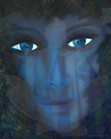 Цифровое искусство под названием "Larmes bleues" - Henry Neu, Подлинное произведение искусства, Цифровая живопись