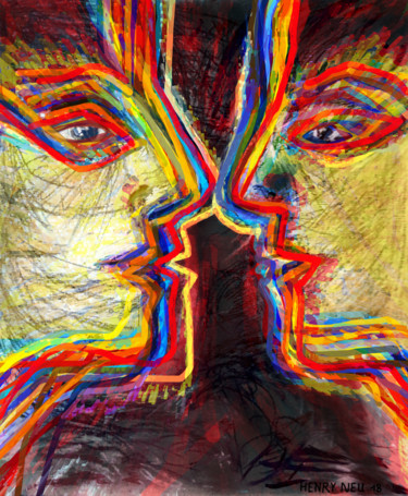 Arts numériques intitulée "Un face à face écle…" par Henry Neu, Œuvre d'art originale, Peinture numérique