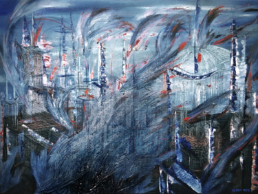 Arte digitale intitolato "Ville dans la tourm…" da Henry Neu, Opera d'arte originale, Pittura digitale