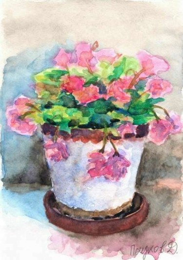 Картина под названием "Розовая фиалка" - Dmitry Paukov, Подлинное произведение искусства, Масло