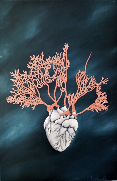 Textilkunst mit dem Titel "A coeur battant, le…" von Heollene, Original-Kunstwerk, Acryl