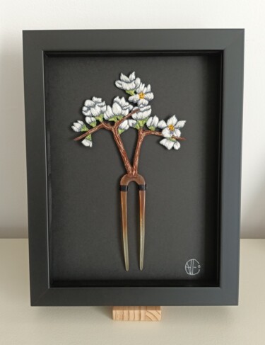 纺织艺术 标题为“Les cerisiers blancs” 由Heollene, 原创艺术品, 刺绣