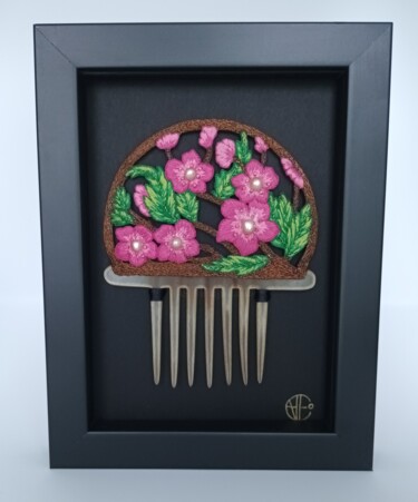 Art textile intitulée "Fleurs de Sakura" par Heollene, Œuvre d'art originale, Broderie