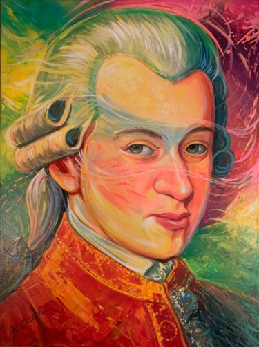 Malerei mit dem Titel "Mozart Pop Art" von Herbert Duttler, Original-Kunstwerk, Öl Auf Keilrahmen aus Holz montiert