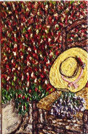Peinture intitulée "chaise au bouquet" par Christian Thiefaine, Œuvre d'art originale, Huile