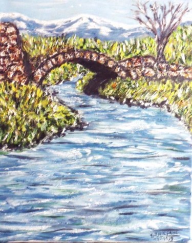 Peinture intitulée "le petit pont de pi…" par Christian Thiefaine, Œuvre d'art originale, Huile
