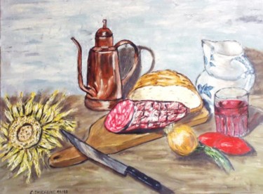 Peinture intitulée "patit déjeuné campa…" par Christian Thiefaine, Œuvre d'art originale, Huile