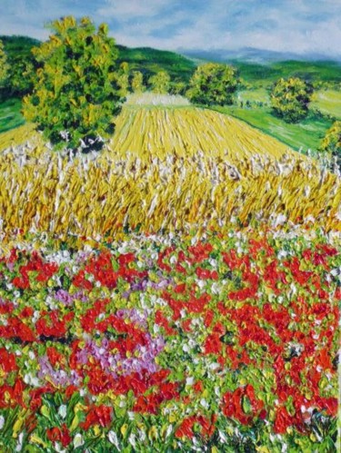 Peinture intitulée "champs de blé" par Christian Thiefaine, Œuvre d'art originale, Huile