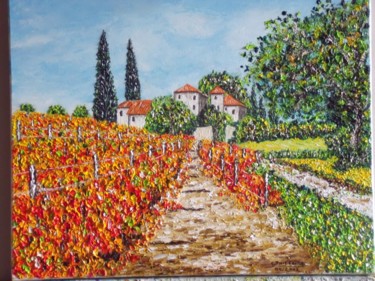 Painting titled "vignoble en automne" by Christian Thiefaine, Original Artwork
