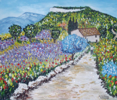 Painting titled "petit chemin dans l…" by Christian Thiefaine, Original Artwork, Oil
