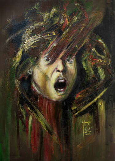 Painting titled "Caravaggio's Fear" by Hercules Rodriguez, Original Artwork, Acrylic Mounted on Wood Stretcher frame