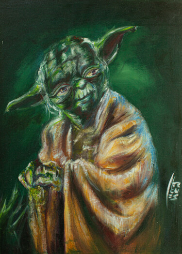 Painting titled "Yoda; Star Wars" by Hercules Rodriguez, Original Artwork, Acrylic Mounted on Wood Stretcher frame