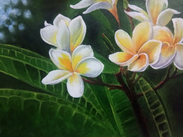 Peinture intitulée "White Flower - Cham…" par Herendra Swarup, Œuvre d'art originale, Acrylique