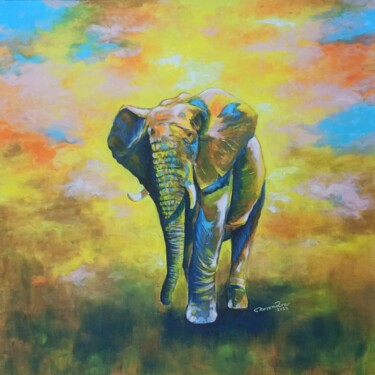 Schilderij getiteld "Elephant Acrylic Pa…" door Herendra Swarup, Origineel Kunstwerk, Acryl
