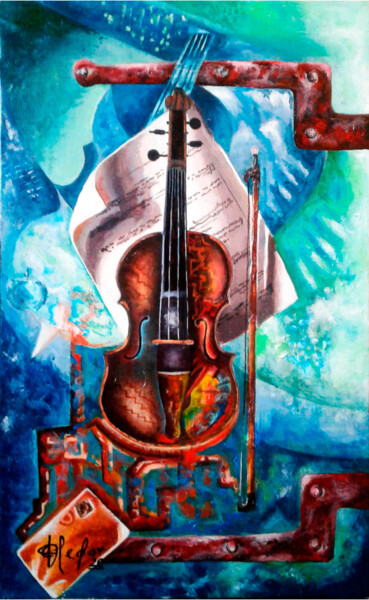 Painting titled "El violín" by Heriam Dario Alfonso Vilches (Hedar_artist), Original Artwork, Acrylic