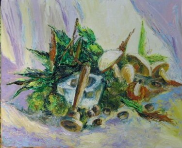Painting titled "nature morte au mor…" by Heritier-Marrida, Original Artwork, Oil
