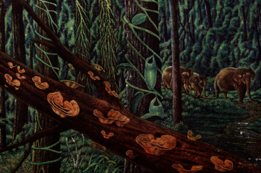 Peinture intitulée "Jungle Avec Elephan…" par Herman Pr, Œuvre d'art originale, Autre