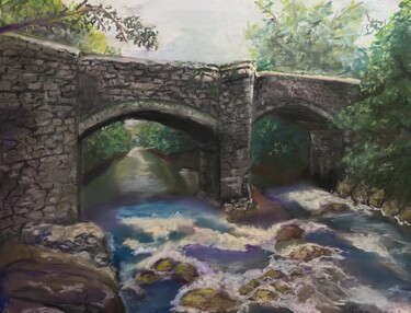 Dibujo titulada "Rapids Below the Br…" por Herman Weinberg, Obra de arte original, Pastel